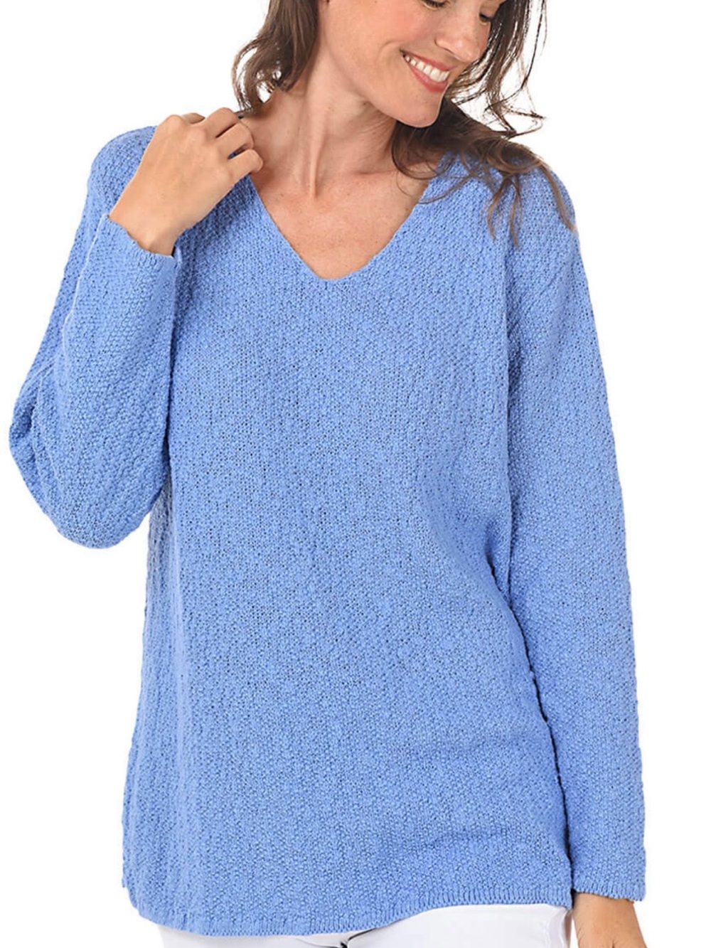 Avalin Blue Cotton V-Neck Tunic Sweater
